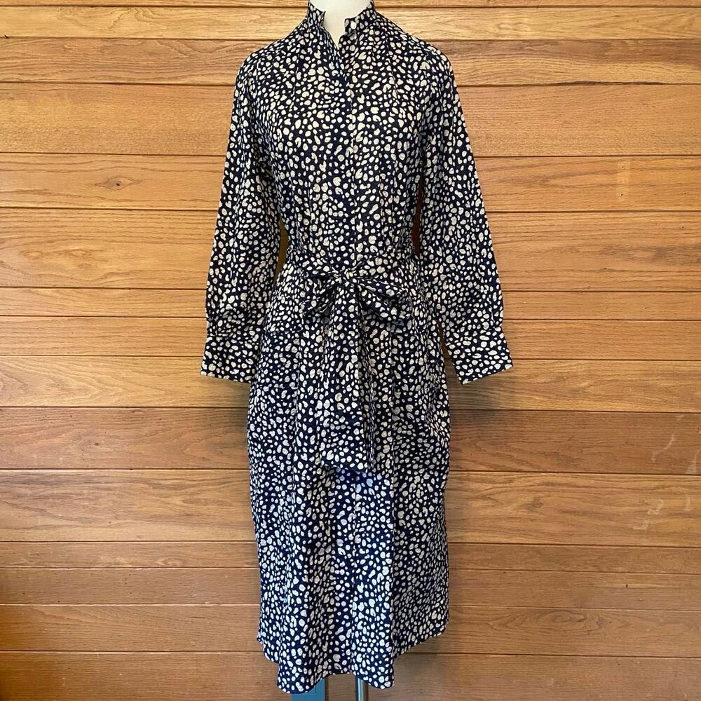 Ann Mashburn animal print abstract dot button front belted midi dress